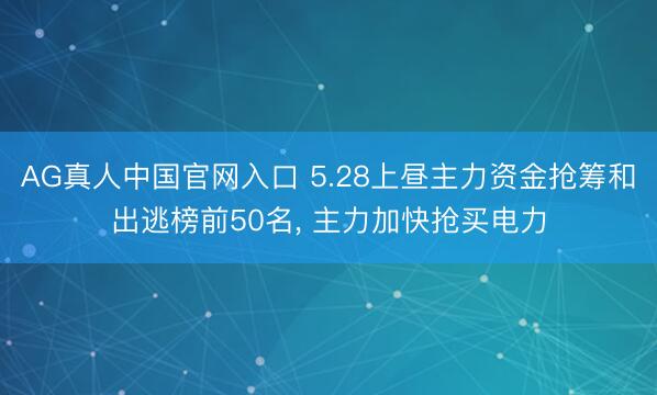 AG真人中国官网入口 5.28上昼主力资金抢筹和出逃榜前50名， 主力加快抢买电力